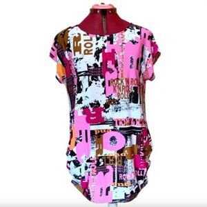 LOBO / Pink B&W - Graphic Print Women's Top Tunic short sleeves/ Large